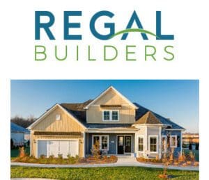 Regal Builders logo and model home photo